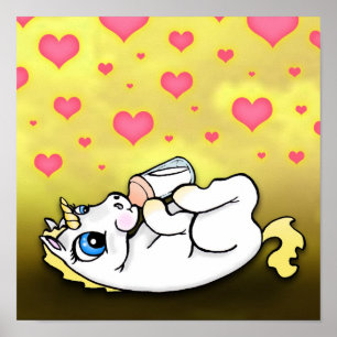 Baby unicorn feeding time - Blonde Yellow - Print