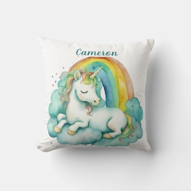 Baby Unicorn Gender Neutral Personalised Cushion (Front)
