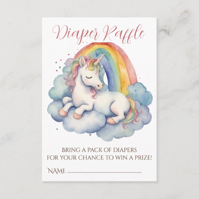 Baby Unicorn Girl Baby Shower Diaper Raffle Enclosure Card (Front)