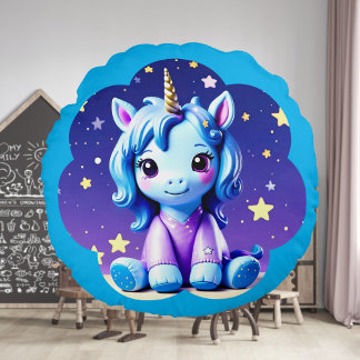 Baby Unicorn In PJ's Round Pillow