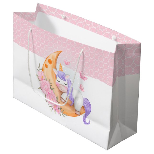 Baby Unicorn Over The Moon with Flower   Large Gift Bag (Front Angled)