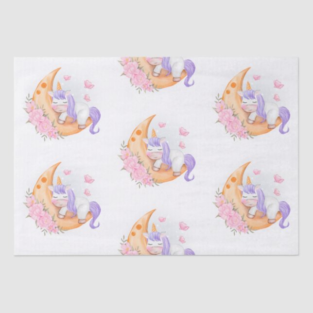 Baby Unicorn Over The Moon with Flower Tissue Paper (Front)