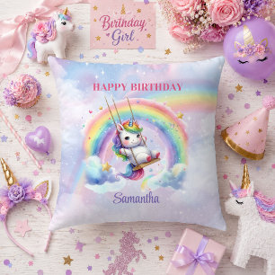 Baby Unicorn Pink Purple Girl Birthday Pillow