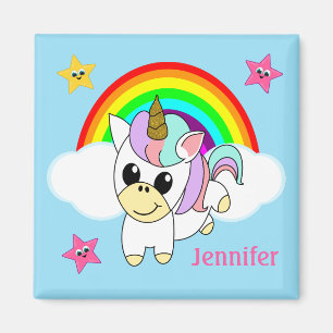 Baby Unicorn Rainbow and Clouds Personalised Magnet