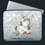 Baby Unicorn Silver Glitter Bokeh Laptop Sleeve<br><div class="desc">Baby unicorn on silver glitter bokeh background.</div>