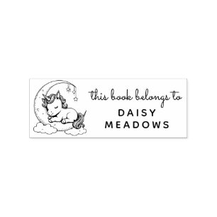 Baby Unicorn Sleeping on a Crescent Moon Library Rubber Stamp