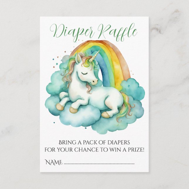 Baby Unicorn Unisex Baby Shower Diaper Raffle Enclosure Card (Front)