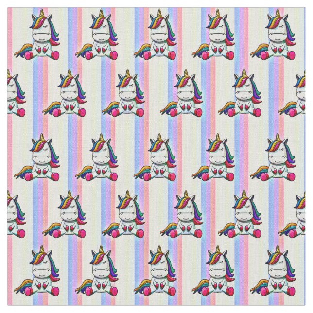 Baby Unicorn with Rainbow Background Fabric (Close Up)