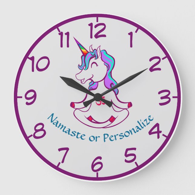 Baby Unicorn Zen Yoga Meditation Lotus Purple Blue Large Clock (Front)