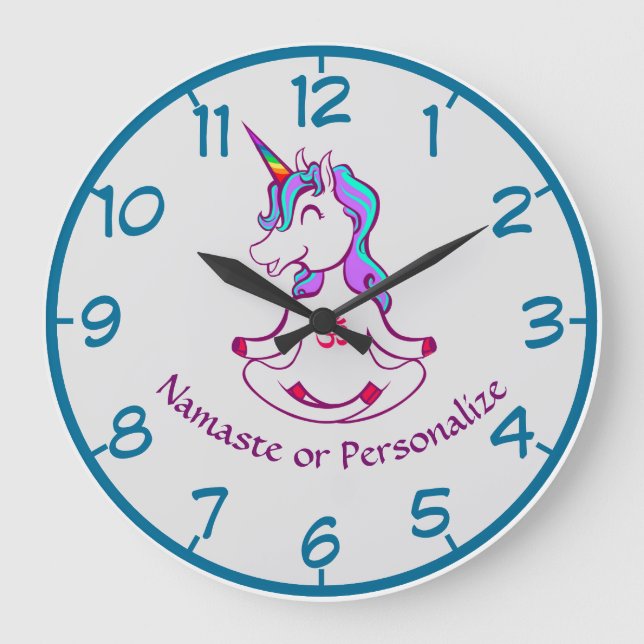 Baby Unicorn Zen Yoga Meditation Lotus Purple Blue Large Clock (Front)