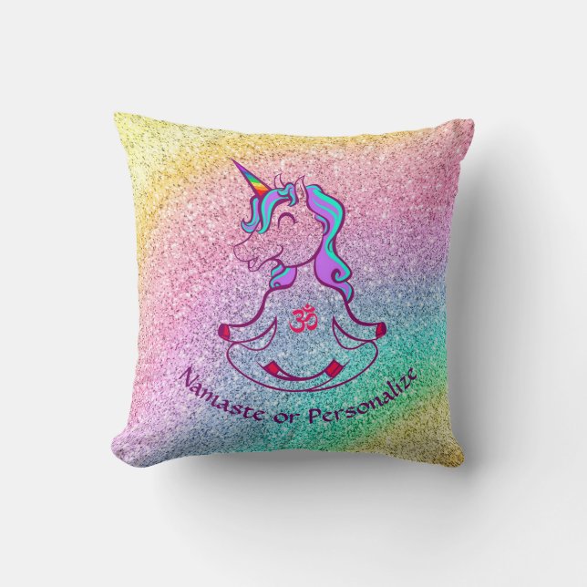 Baby Unicorn Zen Yoga Meditation Rainbow Glitter Cushion (Front)