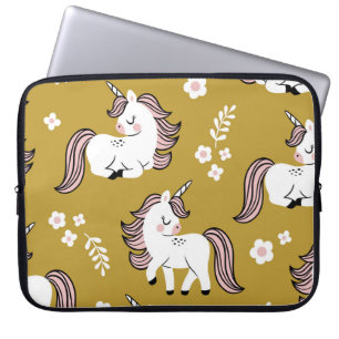 Baby unicorns, flowers, yellow vintage pattern. laptop sleeve