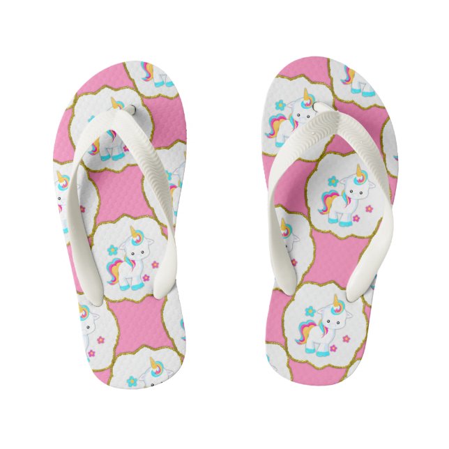 Baby Unicorns on Pink Kid's Flip Flops (Footbed)