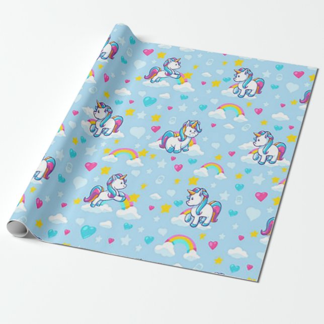 Baby Unicorns & Rainbows Wrapping Paper (Unrolled)