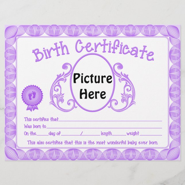 Baby unisex Birth certificate letterhead (Front)