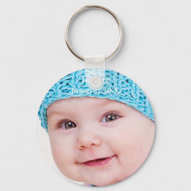 Baby | upload photo add name and date | customise key ring (Front)