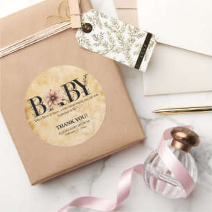 Baby Vintage Floral Monogram Baby Shower Classic Round Sticker