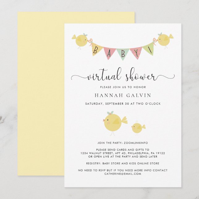 Baby Virtual Shower | Mama Bird & Baby Chick Invitation (Front/Back)