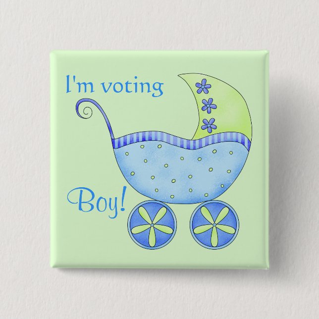 Baby Voting Boy Gender Reveal Party Badge Pin (Front)