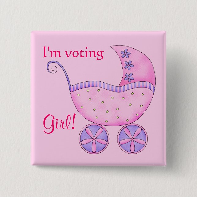 Baby Voting Girl Gender Reveal Party Badge Pin (Front)