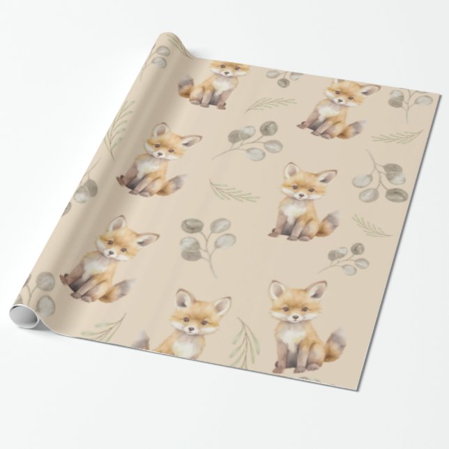 Baby Watercolor Fox Wrapping Paper (Unrolled)
