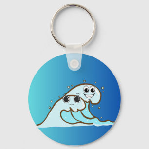 Baby Waves graphic on button. Key Ring