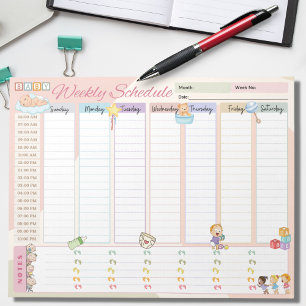 Baby Weekly Schedule Planner Multicolored Themed Notepad