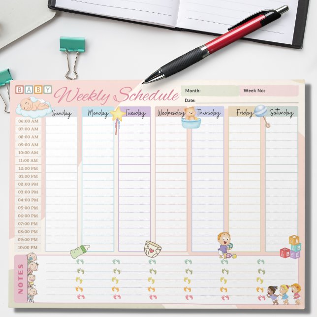Baby Weekly Schedule Planner Multicolored Themed Notepad (Creator Uploaded)