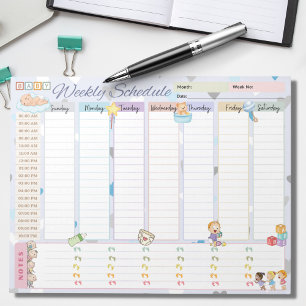 Baby Weekly Schedule Planner Pastel Blue Themed Notepad