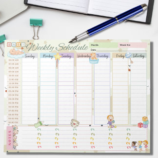 Baby Weekly Schedule Planner Pastel Green Themed Notepad