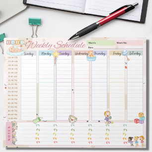 Baby Weekly Schedule Planner Pastel Light Pink Notepad