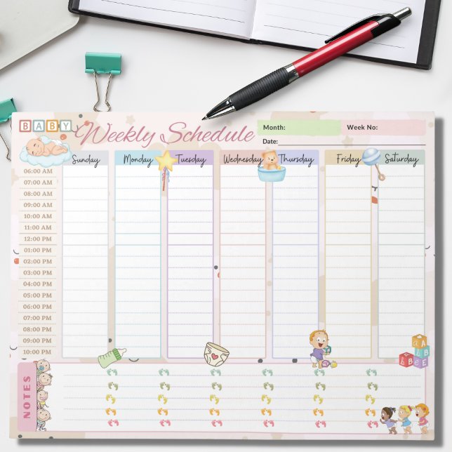 Baby Weekly Schedule Planner Pastel Light Pink Notepad (Creator Uploaded)