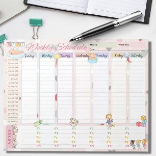 Baby Weekly Schedule Planner Pastel Pink Themed Notepad