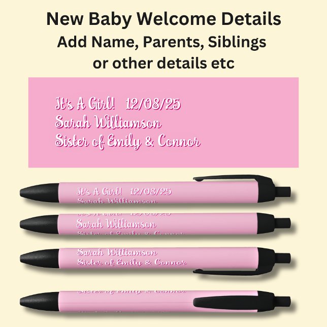 Baby Welcome Pen, Add Names & Details Black Ink Pen (Creator Uploaded)