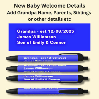 Baby Welcome Pen, Add Names & Details Black Ink Pen