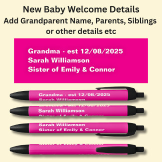 Baby Welcome Pen, Add Names & Details Black Ink Pen