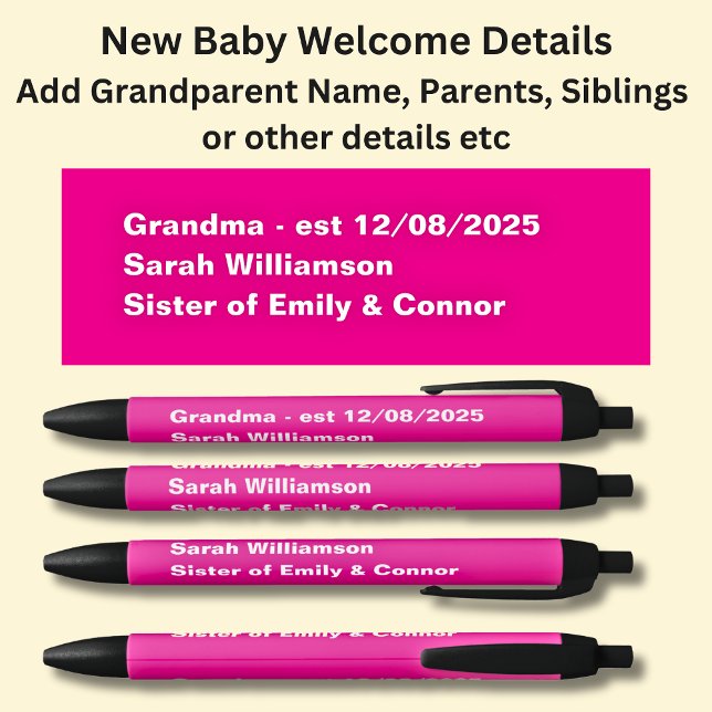 Baby Welcome Pen, Add Names & Details Black Ink Pen (Creator Uploaded)