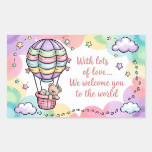 Baby Welcome with Teddy Bear in Hot Air Balloon Rectangular Sticker
