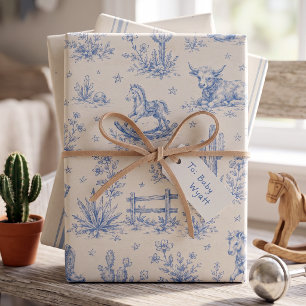 Baby Western Toile Blue Cowboy Nursery Wrapping Paper Sheet