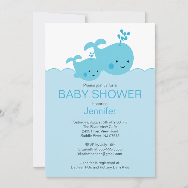Baby Whale Baby Shower Invitations (Front)