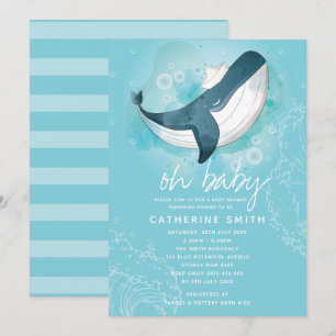 Baby Whale Boy Baby Shower Invitation