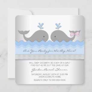 Baby Whale Gender Reveal Shower Invitation