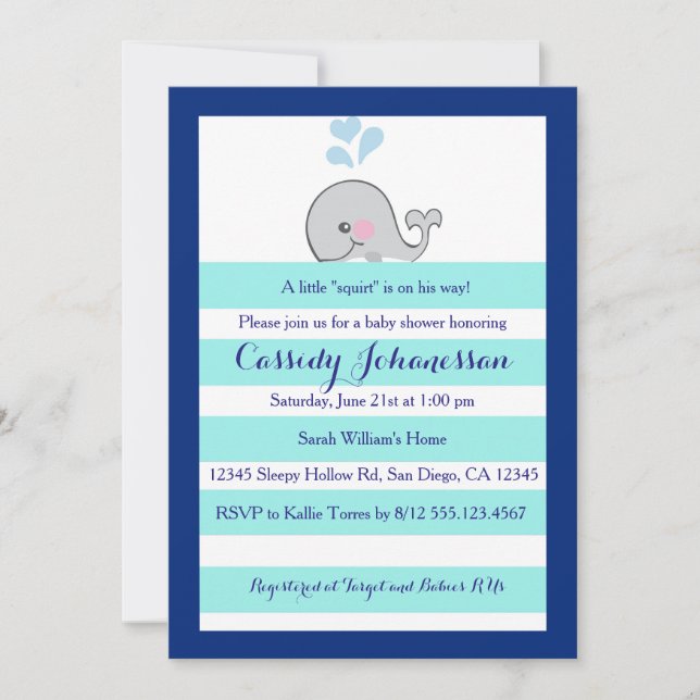 Baby Whale Little Squirt Boy Shower Invitation (Front)