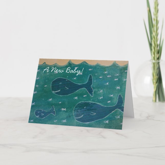 Baby Whale New Baby Congratulations Card Blue (Front)