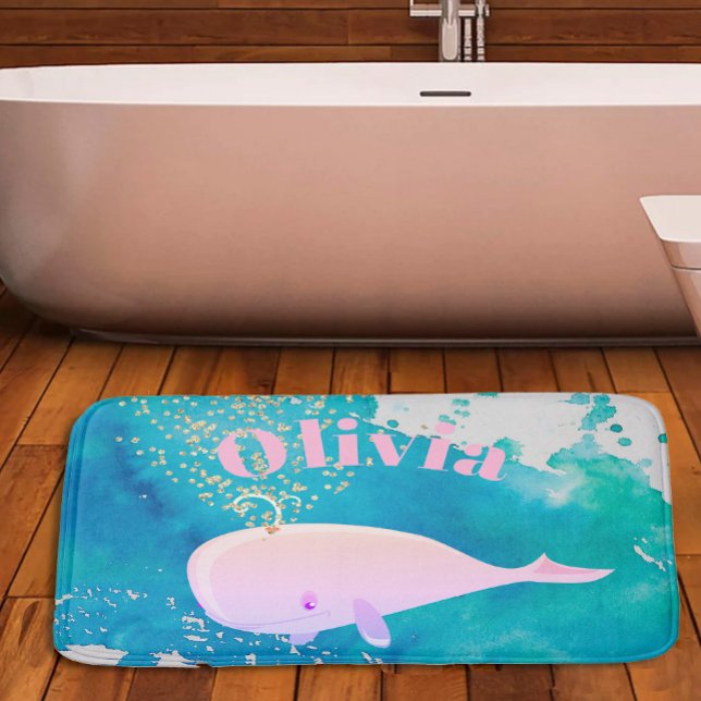 Baby Whale Sparkle Pink Nautical Personal Nursery Bath Mat (Creator Uploaded)