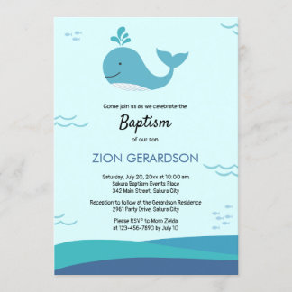 Baby Whale Under the Sea Baptism Invitation
