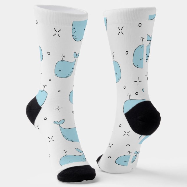 Baby whales art pattern, Crew Socks (Angled)