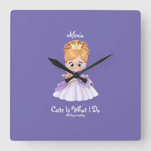 Baby white and purple baby square wall clock