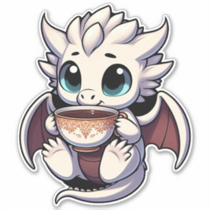 Baby White Dragon drinking coffee tea