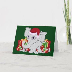 Baby White Elephant In Santa Hat With Presents Holiday Card